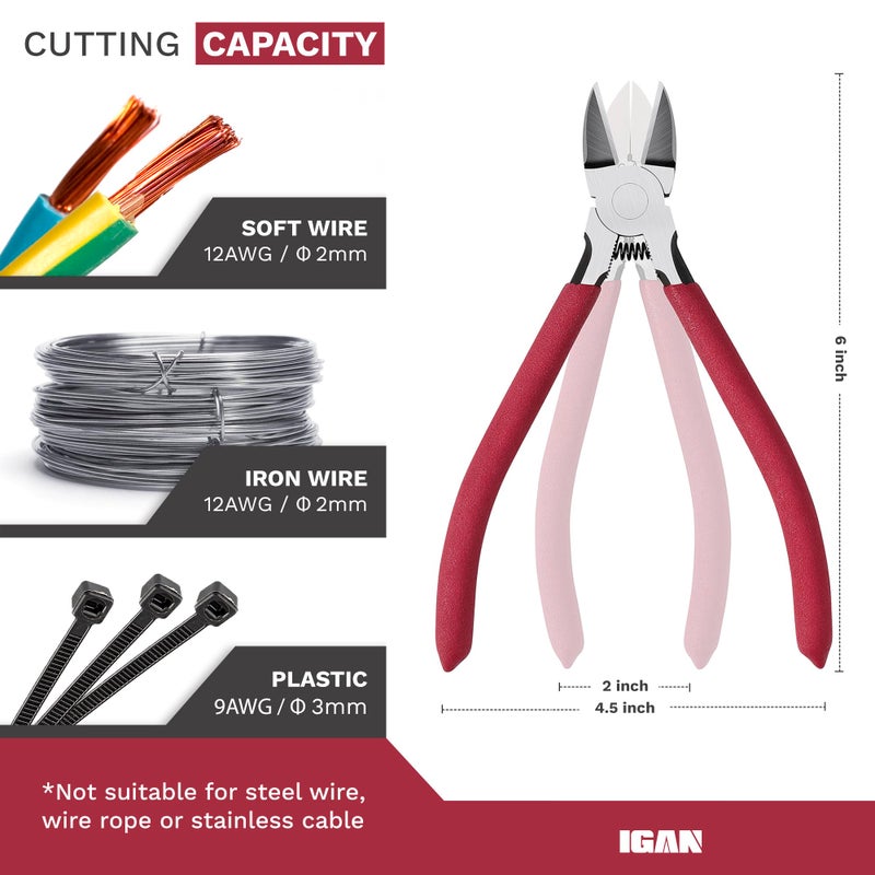 IGAN-P6 6-inch Ultra Sharp & Powerful Side Cutter Clippers with Longer Flush Cutting Edge, Ideal Wire Snips for Crafting, Floral, Electrical & Any Clean Cut Needs - Image 2